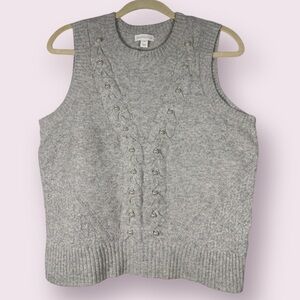 Charter Club Grey Knit Pearl Sleeveless Sweater Vest Medium